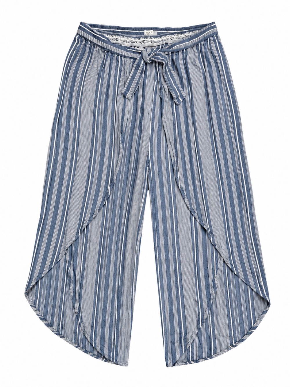 Roxy Blue & White Striped Tie-Front Wide-Leg Pants
